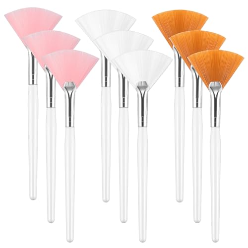 Qianyu 9 Pcs Facial Fan Mask Brushes Soft Facial Applicator Brushes Tools Makeup Fan Brush Tool Mask Acid Applicator Esthetician Brush for Women Girls Mud Clay Mask Peel Glycolic Mask Makeup