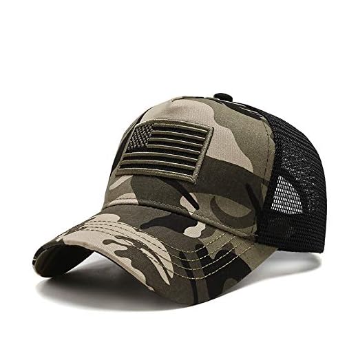 Uphily Army Camo US American Flag Trucker Cap - Camouflage Mid Profile Curved Bill Patriotic Mesh Dad Hat for Men or Women