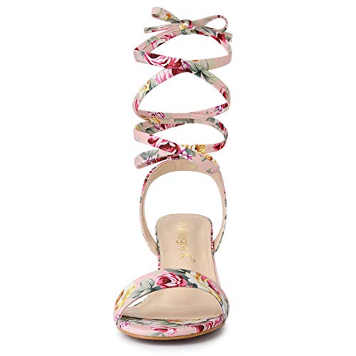 Allegra K Women's Block Heel Sandals Floral Pink Lace Up Heels 8 M Us #TOP2