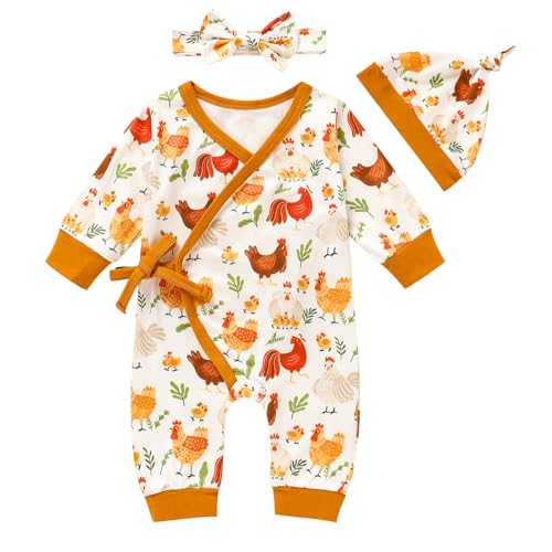 Image of Sinhoon Newborn Baby Boy Girl Romper for 0-3 Months Baby Clothes Neutral Print Fall Baby Coming Home Outfit Jumpsuit