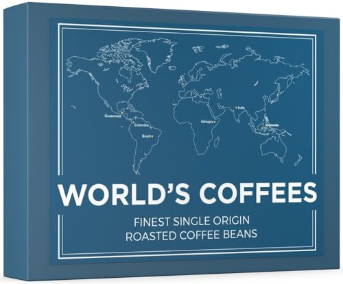Gourmet Coffee Beans Gift Set - WORLD'S COFFEES | Whole Roasted Coffee Beans 420g (6 x 70g) - 6 Finest Single Origin | Hamper Style Gift Idea for Him & Her