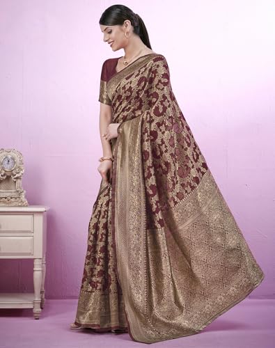 Image of SIRIL Women's Banarasi Soft Silk Saree Pure Silk with Unstitched Blouse Piece