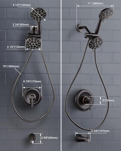 Cabezal de Ducha Doble WOWOW con Set de Maneral - Ducha de Acero Inoxidable con Combo de Rociador Manual, Grifería de Alta Presión 2 en 1, Acabado Bronce Aceitado (Incluye Válvula de Latón) miniatura 6