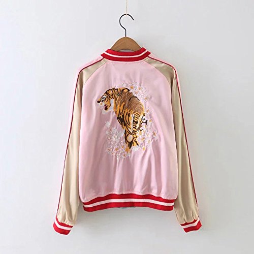 Women's Reversible Crane Tiger Fujiyama Embroidery Bomber Jacket Japanese Style Pink Blue2