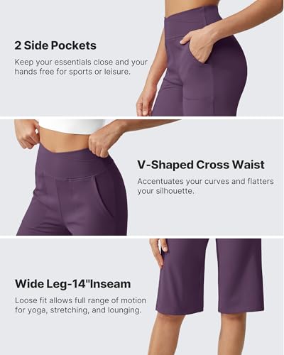 Image of G4Free Capri Pants for Women 14 inch Knee Length Wide Leg Yoga Capris Dressy Casual Summer Crop Pants with Pockets