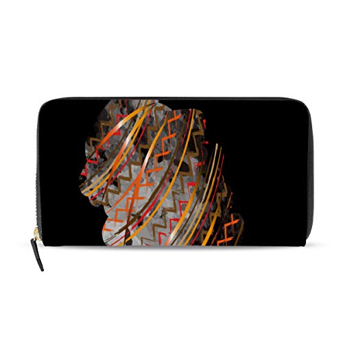 GIGIJY - Cartera larga de piel con cremallera para mujer, diseño de África Woman, multicolor, Talla única