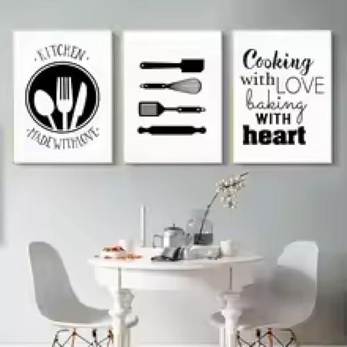 Affiches et impressions sur toile simples en noir et blanc de cuisine triptyque 60x80