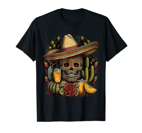 Sombrero de tequila mexicano con calavera de azúcar para hombres y mujeres Camiseta
