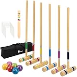 Pointyard Krocket-Set, 6 Spieler, 71 cm, mit Holzschlägeln, farbigem Ball, Wickets, Pfählen für Erwachsene, Teenager, Familie, perfekt für Rasen, Hinterhofspiel, Park (inklusive Tragetasche)