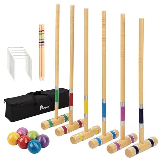 Pointyard Six Player Croquet Set, 28’’ Croquet Set with Wooden Mallets/Colored Ball/Wickets/Stakes for Adults/Teenager/Family-Perfect for Lawn/Backyard Game/Park (Includes Carry Bag)