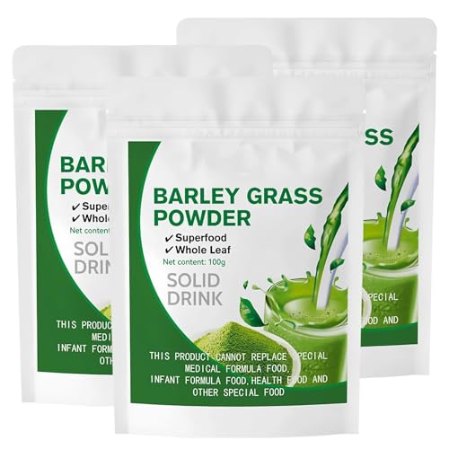 Polvo de Hierba de Cebada Orgánica: Superalimento de Hoja de Cebada 100% Natural y Puro, Bolsa Resellable de 100 g, Rico en Antioxidantes, Desintoxicante y Digestivo, Vegano y Sin Gluten(3pack)