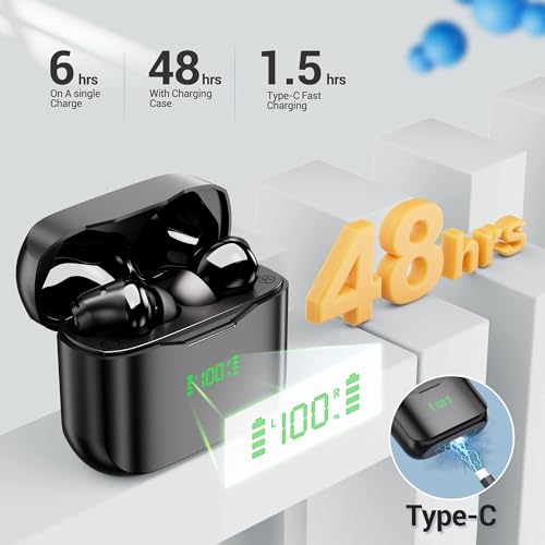 Image of EDYELL V5 True Wireless Earbud, Bluetooth 5.3 TWS 3D Stereo with Earhook, 48H Playtime, Touch Control, Earbuds with Dual-LED Display, IPX7 Waterproof Earphones (FM-HGD-C904)