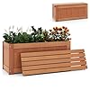 Giantex 2 in 1 Outdoor Bench Wood Raised Garden Bed with Open Base Teak Oil Finish Rectangular Deep Planter Boxes for Flowers Fruit Vegetable Bench Seat for Porch Yard Balcony Lawn