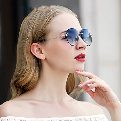 CGZWFERA-Women Rimless Sunglasses Blue Gradient Lens UV400 Protection2