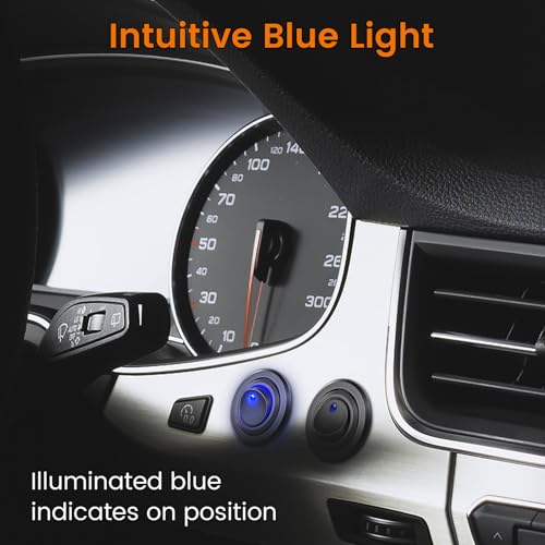 Camperxlite Interruttore A Pulsante Rotondo E A Bilanciere In Alluminio 20A, 3 Poli 12-24V Con Led Blu, Cavo 14AWG Per Camper, Barca, Camion, Nave, Rimorchio, Auto - 2 Pezzi - 3