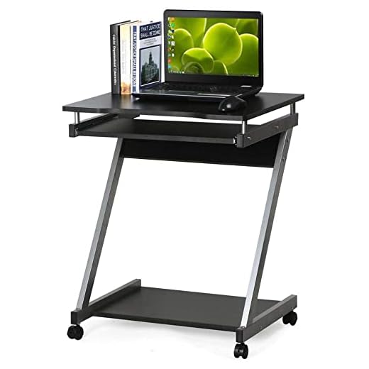 Dripex Bureau Mobile, Table Informatique avec roulettes, Table d’Ordinateur avec Support Clavier Coulissant, Montage Facile, Stable, pour la Maison et Le Bureau, Noir