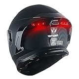 1Storm New Motorcycle Bike Modular Full Face Helmet Dual Visor Sun Shield with Rechargeable LED Tail Light: LED-X90 Carbon Fiber Black