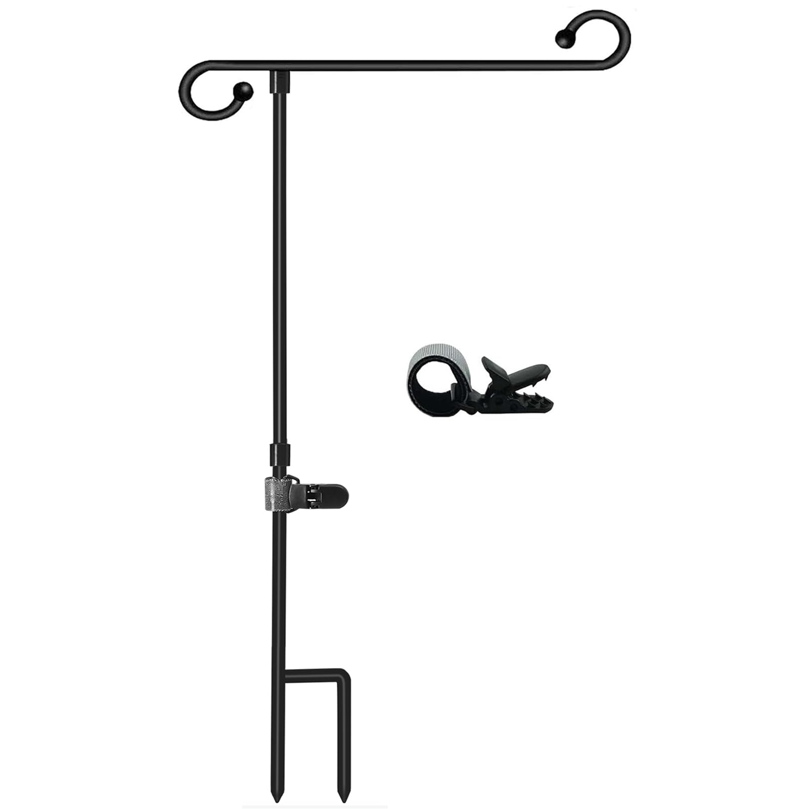 EMTSEB Wrought Iron Garden Flag Stand, Black, 42 x 82cm / 16.6in x 32in, Weather Resistant, Perfect for Holidays & Seasons
