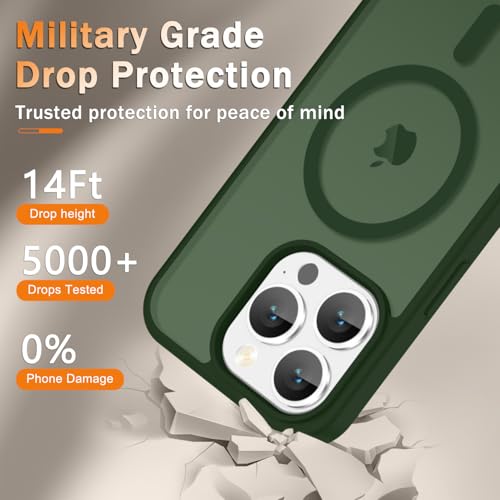 Image of YENAPOON for iPhone 15 Pro Max Case, Matte Magnetic Phone Cover [with 1 Screen Protector] [Support for MagSafe] [Shockproof Military Grade Protection] Translucent Frosted Back, Sage Green