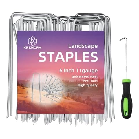 KREMORV Landscape Staples Anti-Rust Garden Stakes Staples 6 Inch 11 Gauge Ground Stakes for Landscaping Securing Weed Barrier Fabric Cover