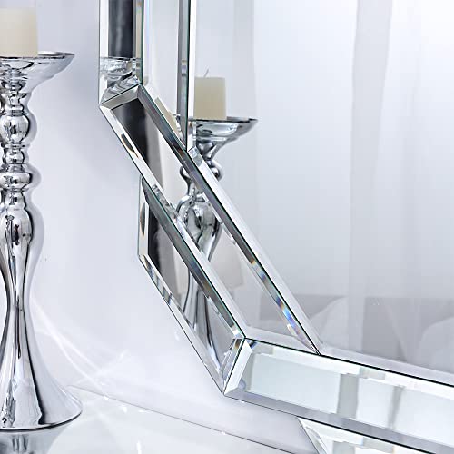 Chende 32" Large Wall Mirror For Decor Elegant Living Room, Modern Decorative Mirror For Wall With Glass Beveled Edge, Glass Accent Mirror For Foyer, Entryway, Fireplace, Bathroom #TOP1