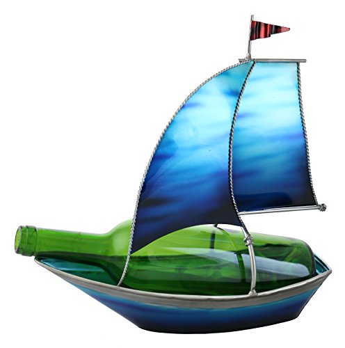 Beautiful Blue Metal Sailboat Wine Bottle Holder