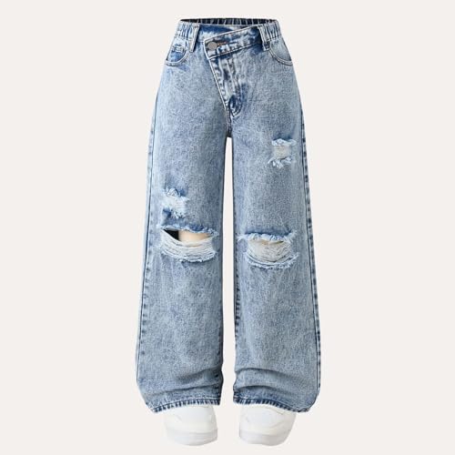 Girls Jeans Stretchy Denim Pants High Waist Ripped Comfortable Everyday School Trousers with Pockets for Teen 6-14Y4
