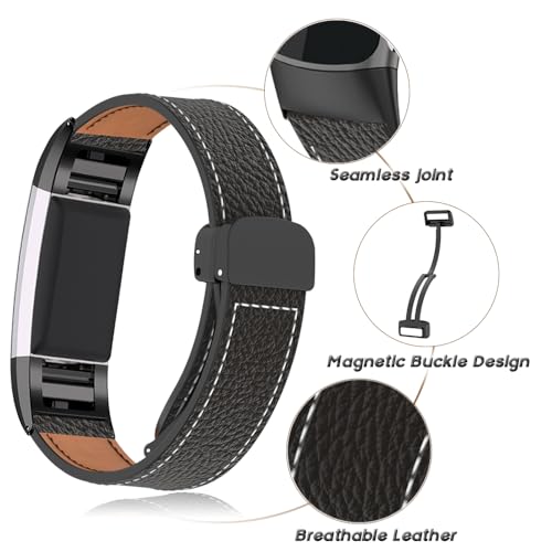 Correa de cuero compatible Fitbit Charge 2 con hebilla magnética miniatura 2