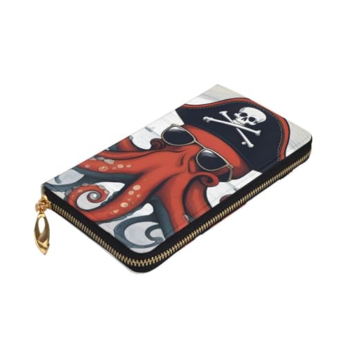 Cartoon Sailing Pirate Octopus Picture Leather Long Clutch Wallet for Fashionable Girls and Women - Durable, Stylish, and Functional, Black, One Size3