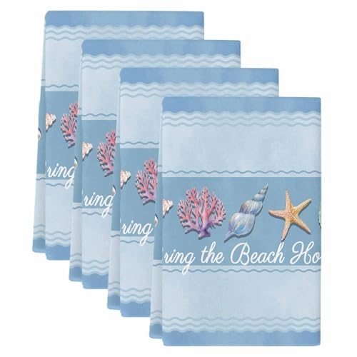 Epetloutys Coastal Blue Striped Kitchen Towels Set of 4, Water