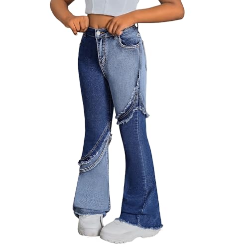 Girls Ripped Flare Jeans Skinny Patchwork Kids High Waisted Denim Pants Bootcut Slim Zipper Vintage Bell Bottom3