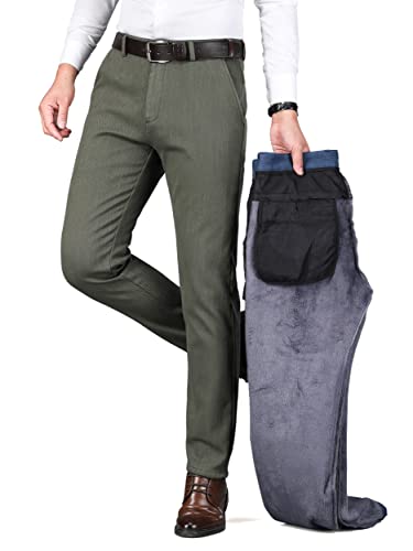 ziilay Pantalones térmicos de invierno para hombre con forro polar y forro polar, Verde 8270h, 34W x 30L Cover