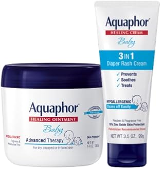 Aquaphor Baby Healing Ointment (14 Oz) + 3-in-1 Diaper Rash Cream (3.5 Oz), Hypoallergenic and Fragrance Free Skin Care Set for Babies