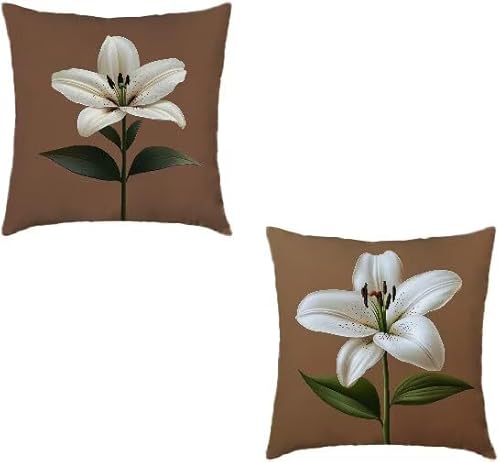 Throw Pillow Covers 16x16 Inch Set of 2 Brown Outdoor Waterproof Pillow Covers Flower Square Decorative Soft Velvet Sofa Cushions for Couch Farmhouse, Home Decor Spring Decor Gifts for Women Z-R5639