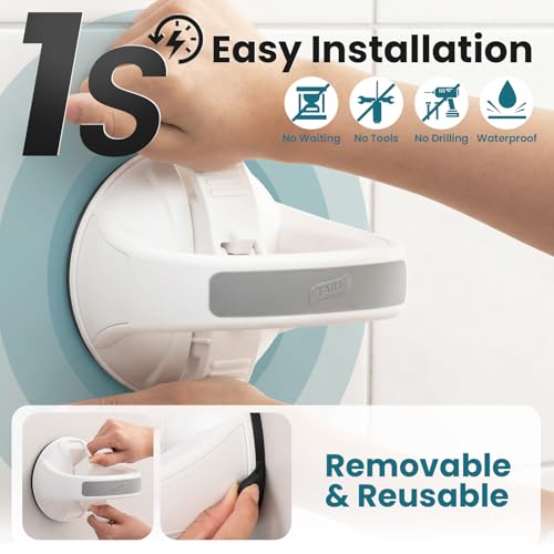 Image of TAILI Shower Grab Bars,Suction Handles,Upgraded,Travel,RV,2 Pack,Grey | Safety for Bathtubs,Toilet,Elderly&Seniors,Bathroom Grip Bar Handrails,No Drilling Removable Waterproof,Portable,Travel,RV