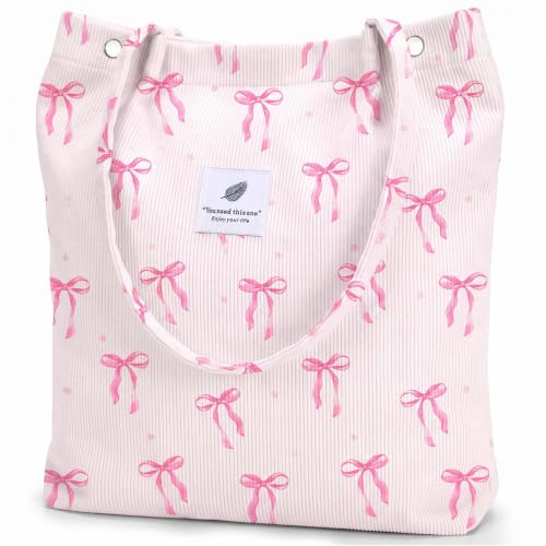Image of Ayieyill Corduroy Tote Bag for Women Canvas Shoulder Cord Purse with Inner Pocket