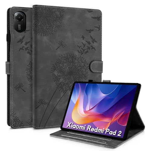 Rostsant Xiaomi Redmi Pad 2 11 cali 2025 etui dmuchawiec, wysokiej jakości skóra PU, etui z klapką, portfel, przegródki na karty, pokrowiec ochronny z funkcją podstawki do Xiaomi Redmi Pad 2, czarne
