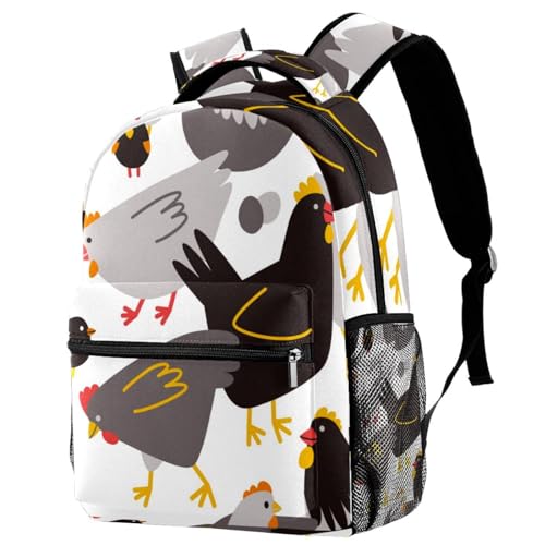 Sac à dos d'école motif poules et coqs multicolore pour adolescents 29x20x40cm
