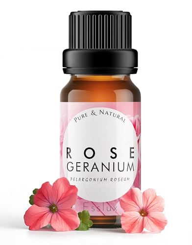 Image of Esslux Geranium Essential Oil - 100% Pure & Natural Rose Geranium Oil for Skin & Hair | Calming Aromatherapy Oil for Diffuser, Soap Making, and DIY Projects | Perfect for Stress Relief (15ml)
