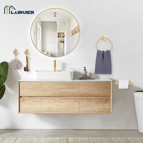 Lairuier Brushed Gold Towel Holder Set Include Double Bases Toilet Paper Holder,Towel Ring and 2 Towel Hooks Stainless Steel Wall Mounted Bathroom Hardware Accessories Set - Thumbnail 7