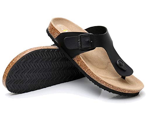 Image of WTW Men's Cork Footbed Sandals Slip on Beach Slide Slipper Shoes with Adjustable Metal Buckle Strap for Men Causal Style