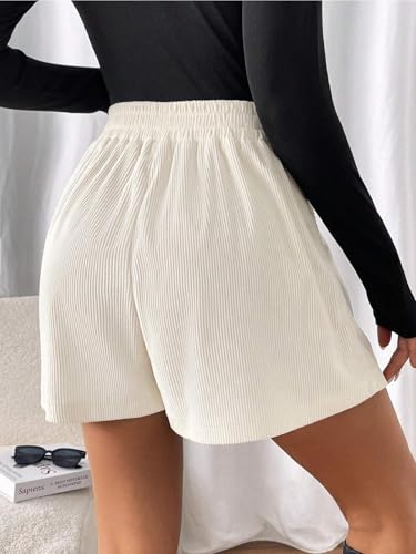 Image of GRECIILOOKS Women's High Waist Tailored Shorts | Ribbed Poly Lycra Blend Summer Shorts with Pockets & Button Closure | Elegant Folded Hem Casual Wear for College, Brunch & Daily Outings