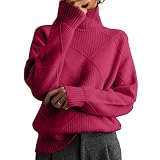 Material: 100 % acrílico. Este suéter de cuello alto para mujer está hecho de tela de punto agradable al tacto (ligera, suave, cómoda y cálida). Adecuado para primavera, otoño, fiestas, citas, vacaciones, uso diario, trabajo, hogar y compras. Llévalo con jeans ajustados y botines para un aspecto elegante o con leggings y tenis para un aspecto casual y cómodo sobre la marcha