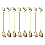Cuchara de acero inoxidable resistente con diseño de hojas para mezclar café, miel y postres en la cocina