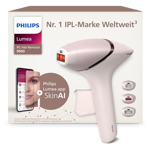 Philips Lumea IPL 9900 Series Haarentfernungsgerät mit SenseIQ & SkinAI Technologie – Alternative zur Laserhaarentfernung – 3 Aufsätze für Körper, Gesicht & Präzisionsbereiche, kabellos (BRI953/02)