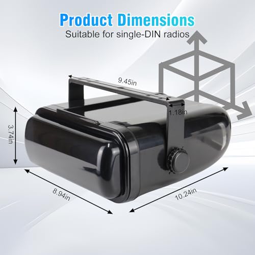 Image of Herdio Durable Universal Marine Stereo Cover - Water-Resistant Boat Radio Protector with Flip-Up Door, Neoprene Gasket, &Suitable for single-DIN radios（Black）