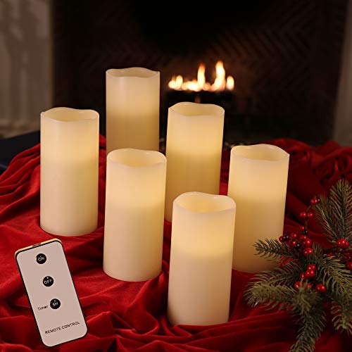 Enchanted Spaces Set of 6 3x6 Ivory Wax Remote Controlled Battery Operated Flickering Candles with Remote and Batteries (Ivory, 6pk)