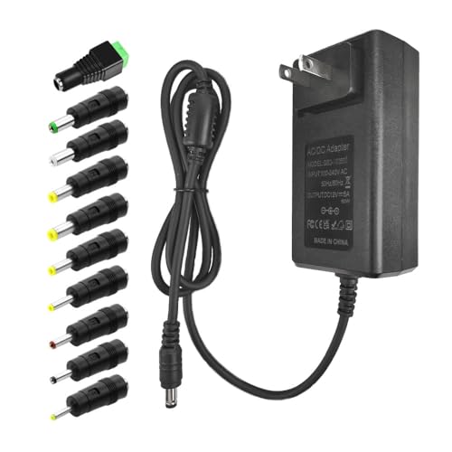 12V 5A Power Supply Universal Adapter AC 100-240V to DC 12Volt 5A 4A 3.5A 3A Power Cord with 10 Tips (5.5x2.5mm/4.8x1.7mm) for LED Strip Lights CCTV Cameras Router Modem & More