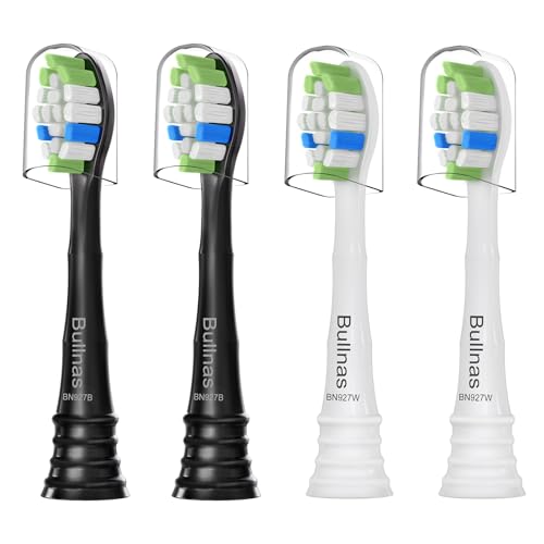 Bullnas Testine di ricambio compatibili con spazzolini elettrici Philips Sonicare ProtectiveClean 4100, 5100, 5300, 6100, W, testina di ricambio per Sonicare, nero/bianco, 4 pezzi