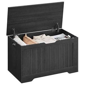 VASAGLE Storage Chest, 29.9 Inches Width Storage Bench, Entryway Bench with 2 Safety Hinges, Shoe Bench, Farmhouse Style, for Entryway, Bedroom, Living Room, Charcoal Gray ULHS011B02